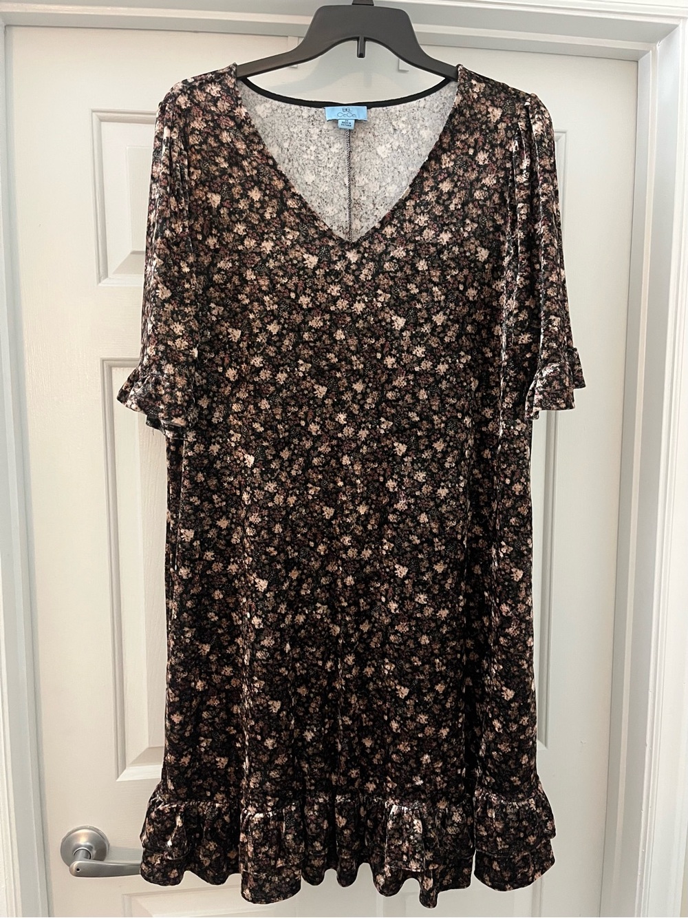 CeCe Black and Blush Velvet Floral Dress
